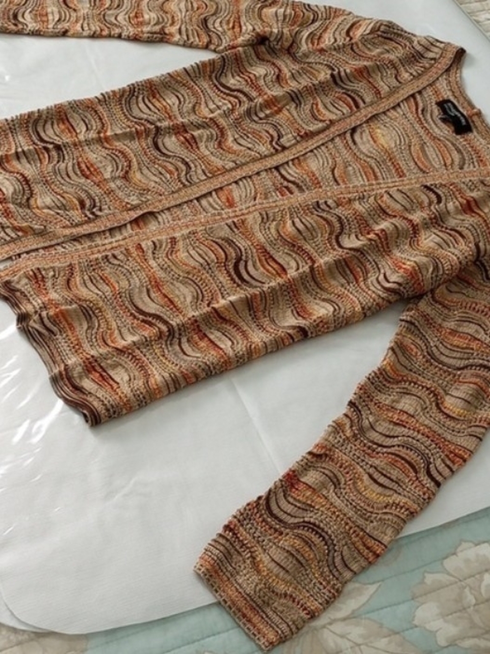 Jones New York Tan/Brown/Orange Open Cardigan - Medium